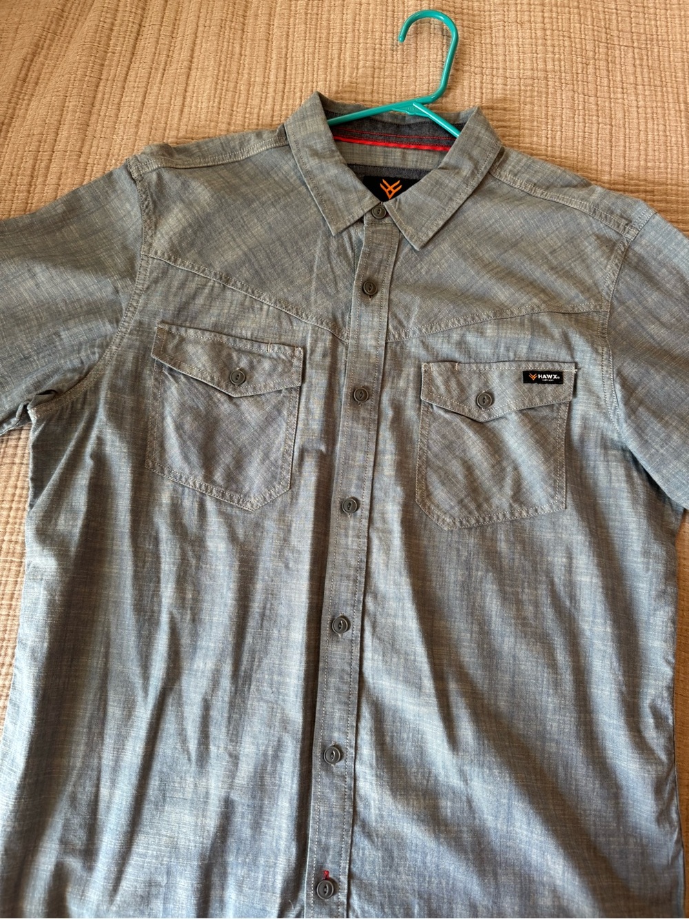Grey Short-Sleeve Chambray Polo Shirt
